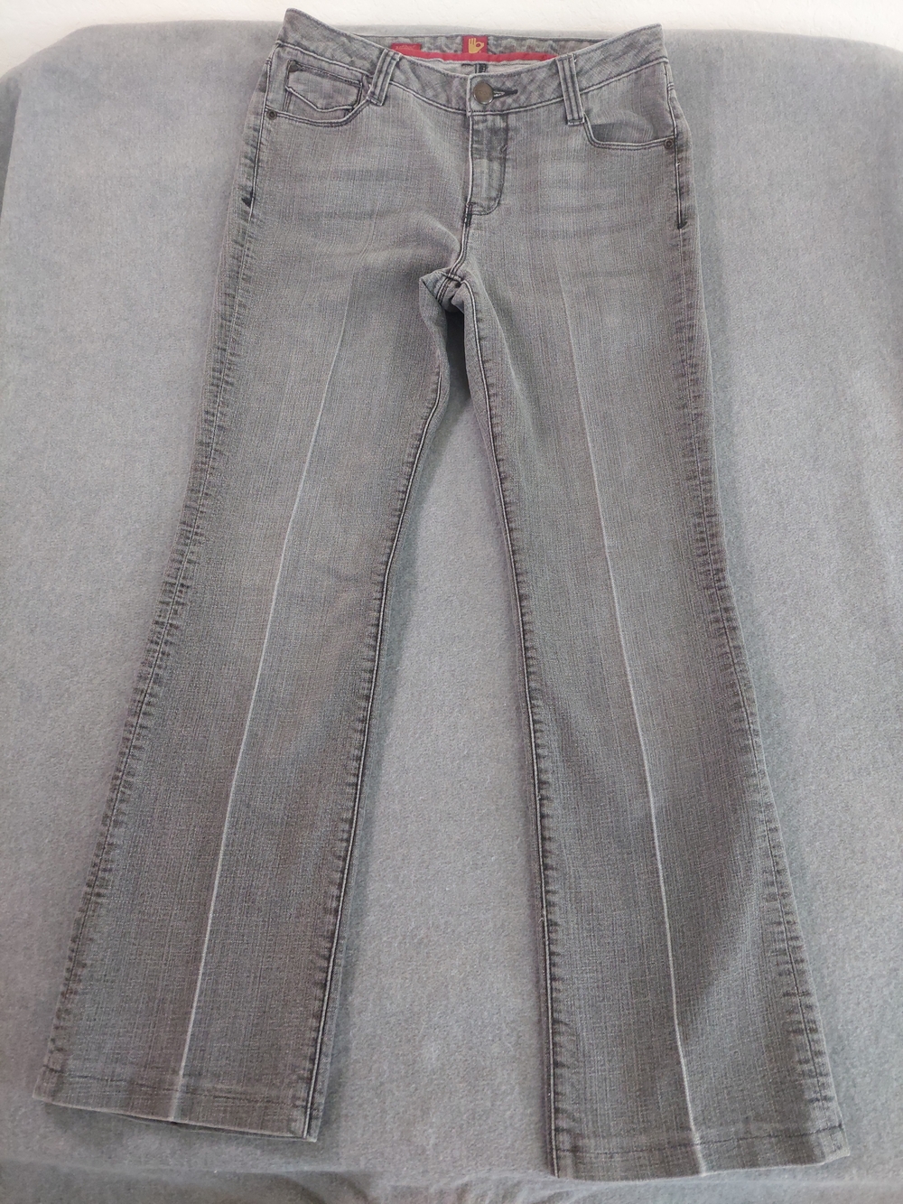 Sasson Bootcut Boogie Jeans Size 8 Gray Y2K Rhinestone Embroidered Flap Pocket